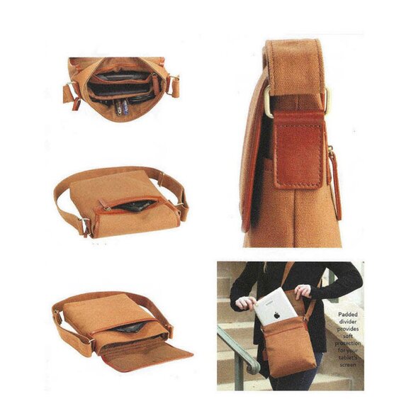 Tablet Bag Shoulder Canvas bag with Genuine Leather Trim - Picture 2 of 2